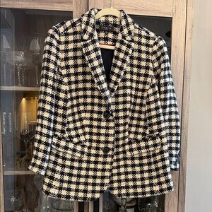 Talbots Women's Houndstooth Wool Blazer Black and White 14W